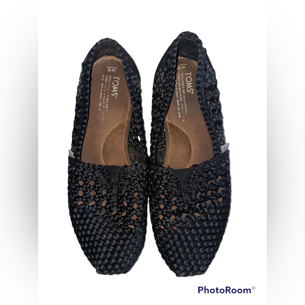 TOMS Black Woven Satin Classics Shoes size 9
